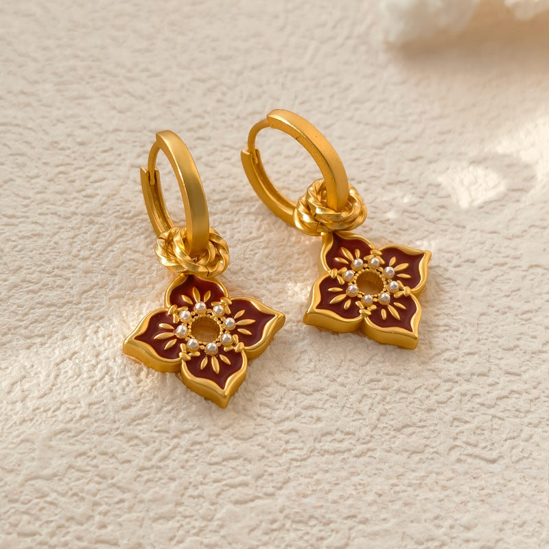 Copper-Plated Gold Vintage-Inspired Drop Earrings