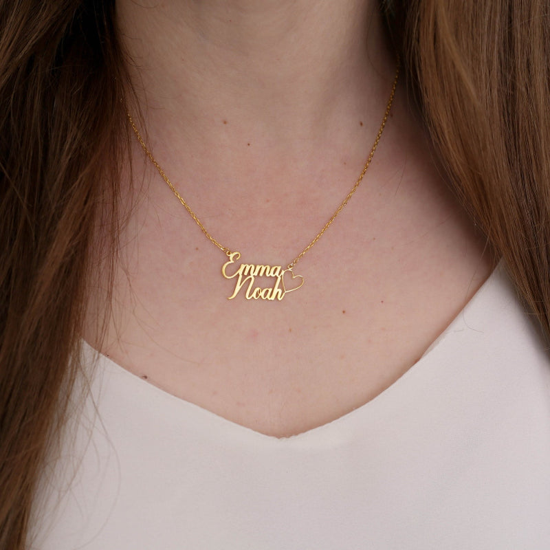 18K gold plated Sterling silver pendant，double layered nameplate necklace, nice birthday gift for couple, holiday gift, heart necklace 