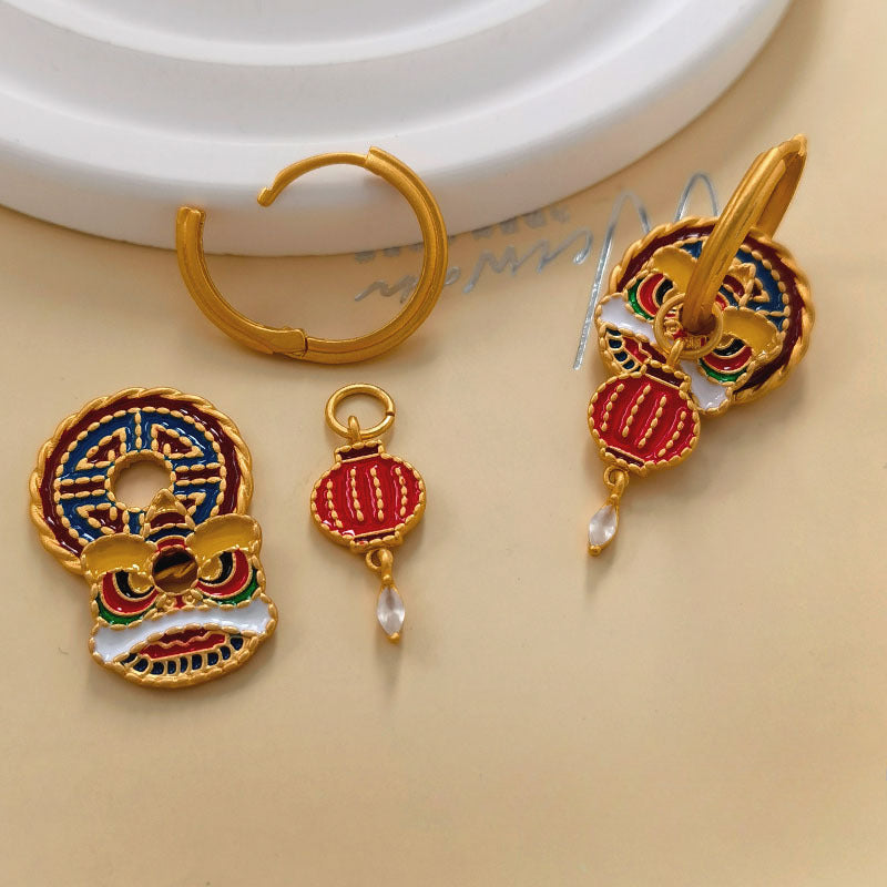 Painted Lion Earrings