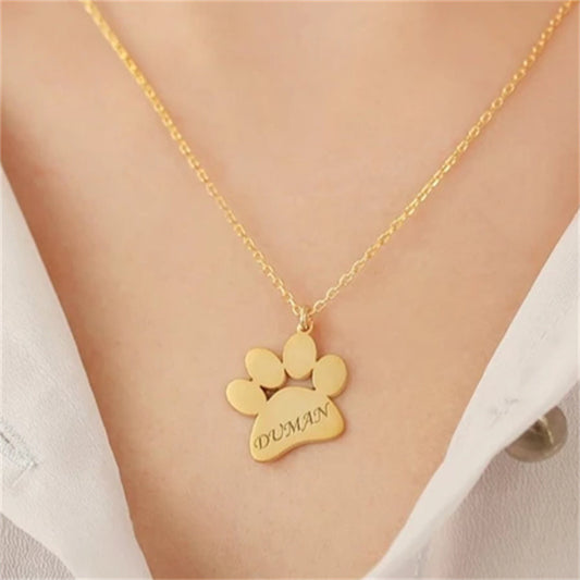 Custom Pet Paw Engraved Name Necklace