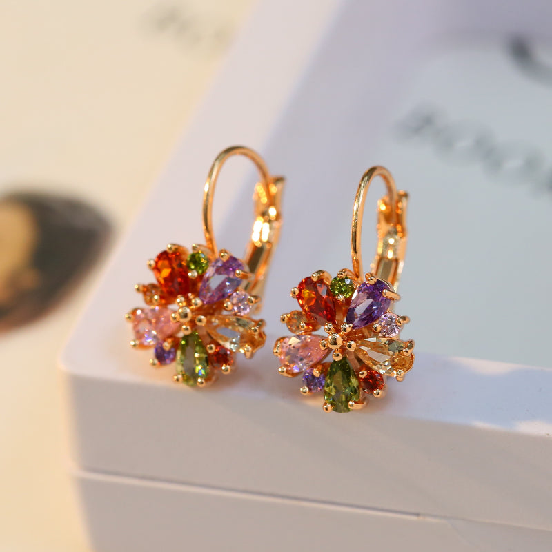 Rainbow Sun Flower Clip Earrings