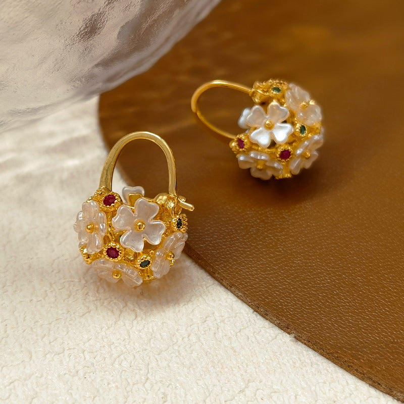 Flower Basket-Shaped Stud Earrings