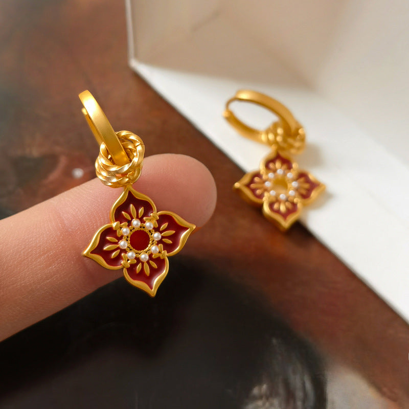 Copper-Plated Gold Vintage-Inspired Drop Earrings