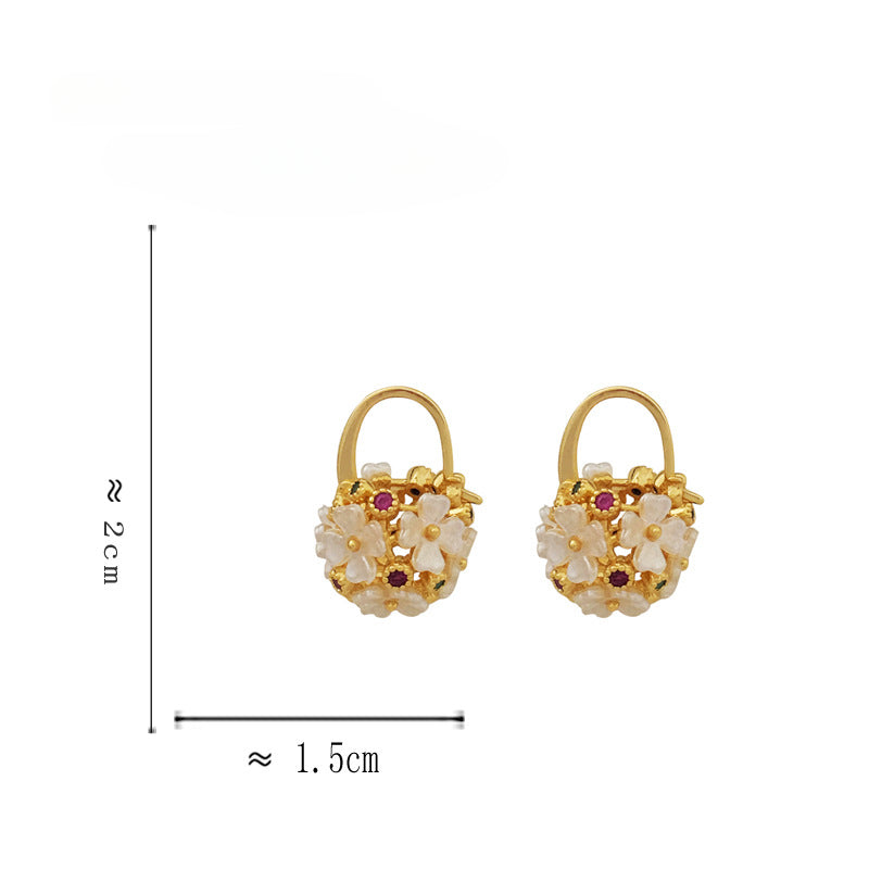 Flower Basket-Shaped Stud Earrings