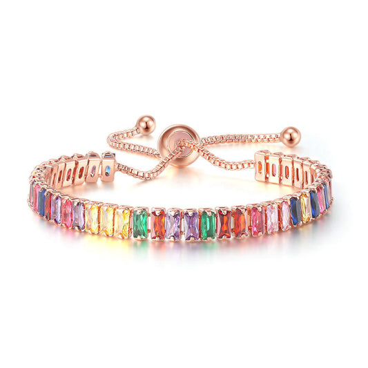 Rainbow Crystal Tennis Adjustable Bracelet