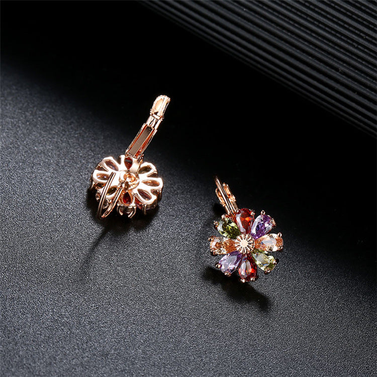 Rainbow Flower Cilp Earrings