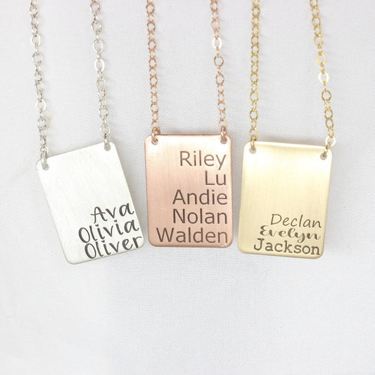 925 sterling silver necklace; custom rectangle pendant; gold necklace; nameplate engraved necklace. 