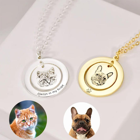 Sterling silver necklace ,Engraved with pet face,Personalized pet accessory ,Nice gift for holiday