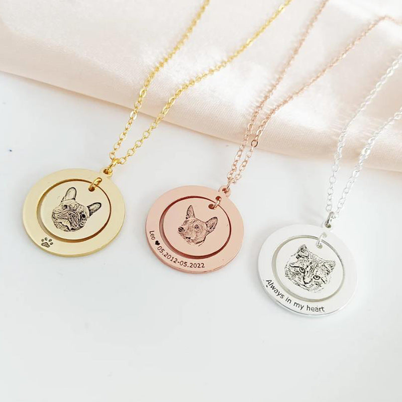 Sterling silver necklace ,Engraved with pet face,Personalized pet accessory ,Nice gift for holiday