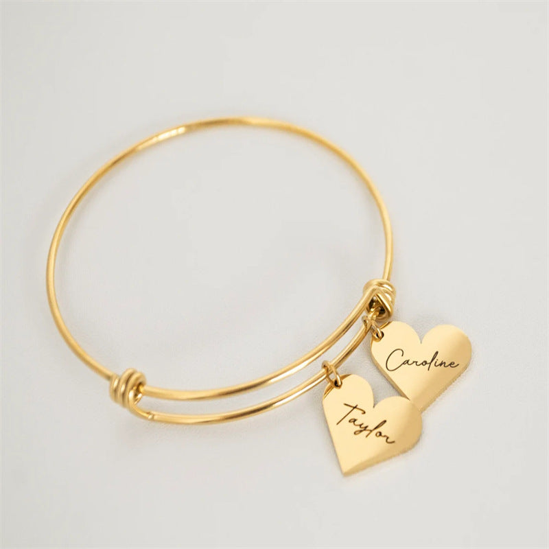 Custom Heart-shaped Engraved Name Bracelet