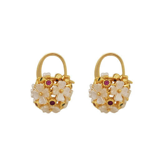 Flower Basket-Shaped Stud Earrings