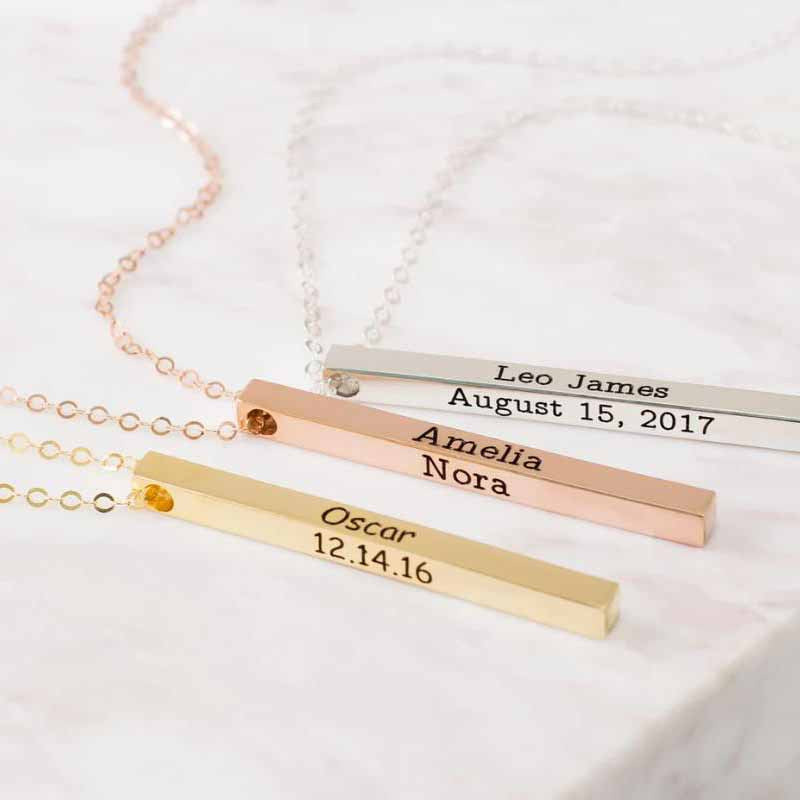 Custom Engraved Name & Date Bar Pendant