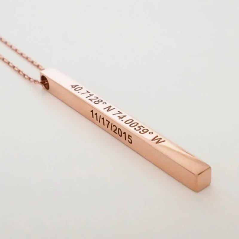 Custom Engraved Name & Date Bar Pendant