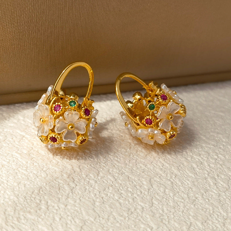 Flower Basket-Shaped Stud Earrings