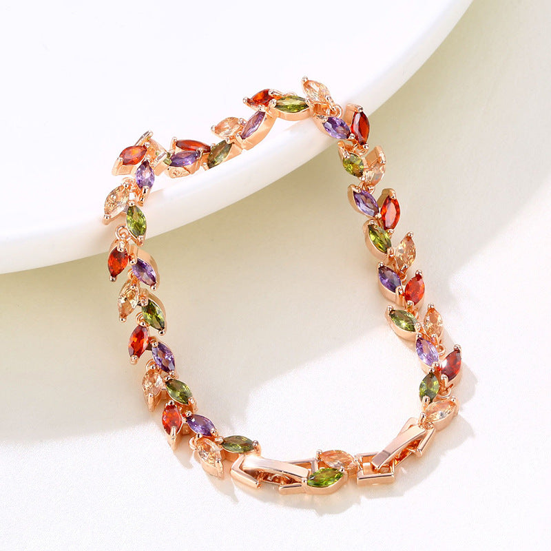 Rainbow Leaf Crystal Bracelet