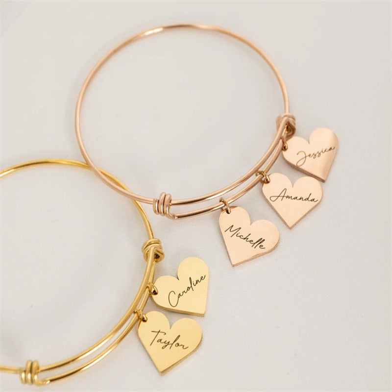 Custom Heart-shaped Engraved Name Bracelet