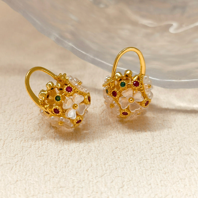 Flower Basket-Shaped Stud Earrings