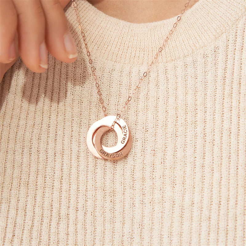 Sterling silver necklace ,Engraved with name ,Personalized jewellery,Nice gift for holiday, three rings, rose gold plated