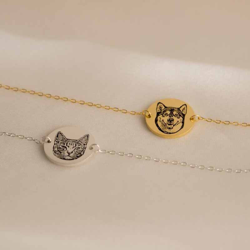 Sterling silver bracelet, Engraved with cat dog face, Personalized pet accessory ,Nice gift for holiday,