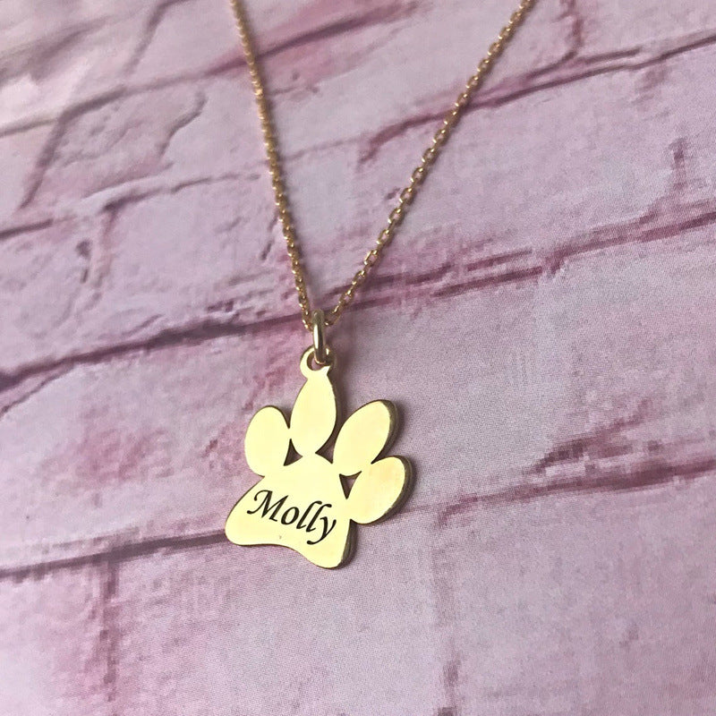 Custom Pet Paw Engraved Name Necklace