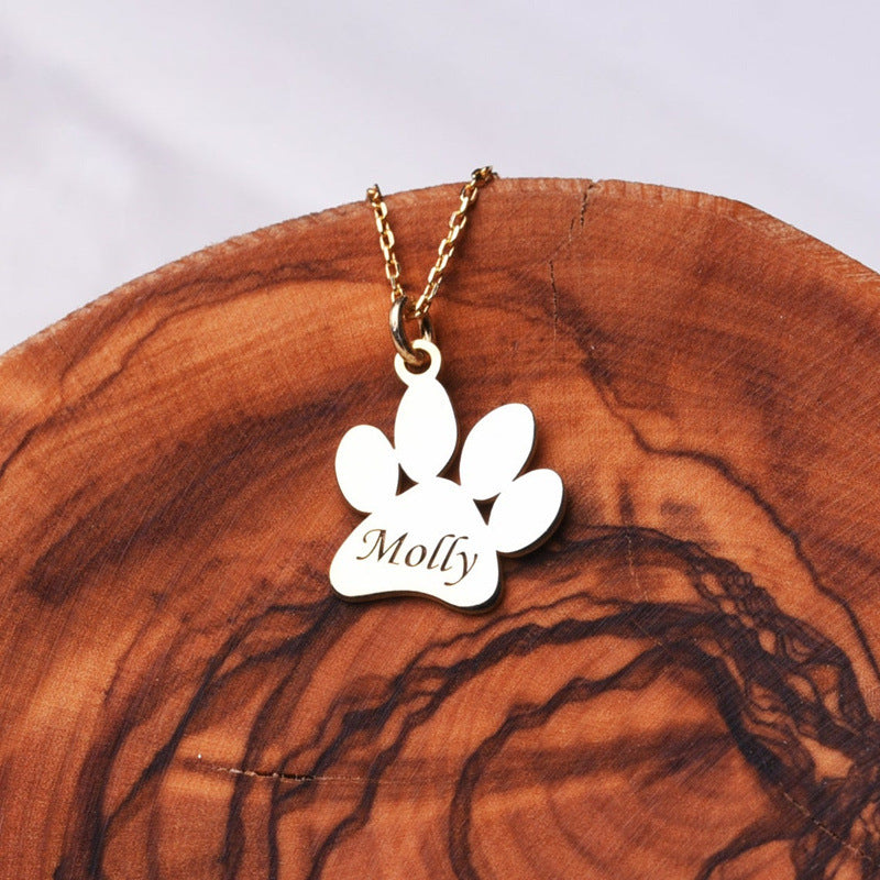 Custom Pet Paw Engraved Name Necklace