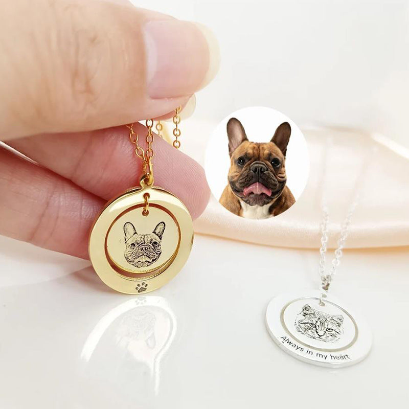 Sterling silver necklace ,Engraved with pet face,Personalized pet accessory ,Nice gift for holiday