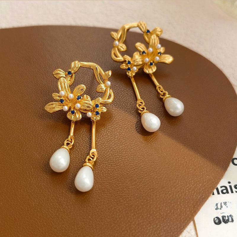 Flower Pearl Tassel Earrings