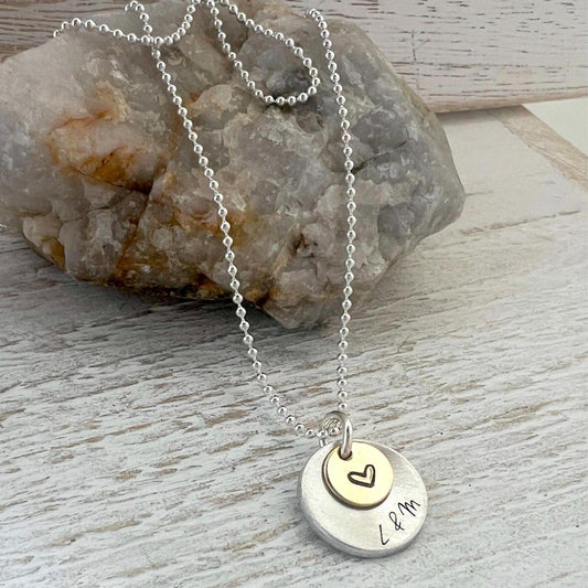 Custom Round Heart and Nameplate Pendant