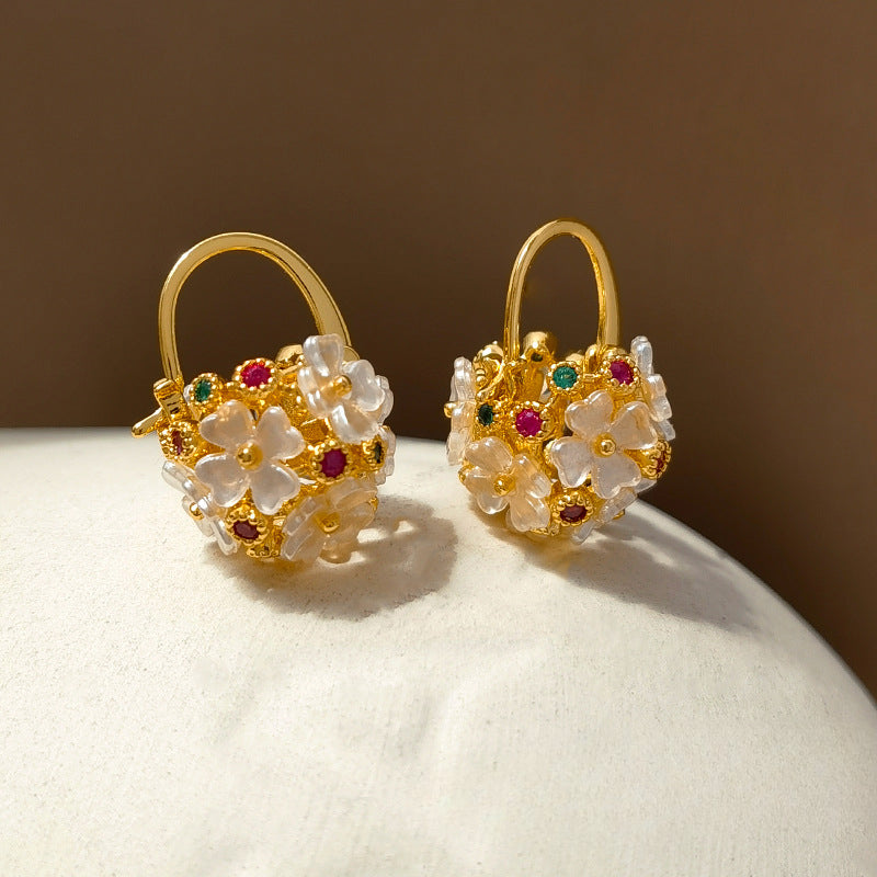 Flower Basket-Shaped Stud Earrings